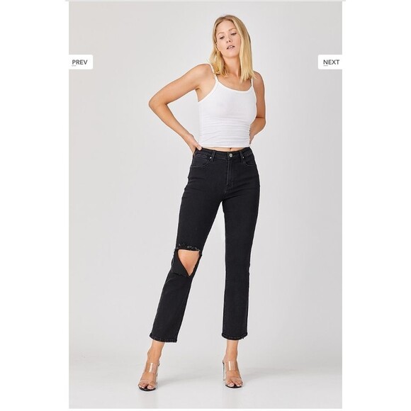 NWT Risen Los Angeles Black Relaxed Distressed Denim Jeans‎ Women Size 15/32 Y2K - Picture 1 of 16